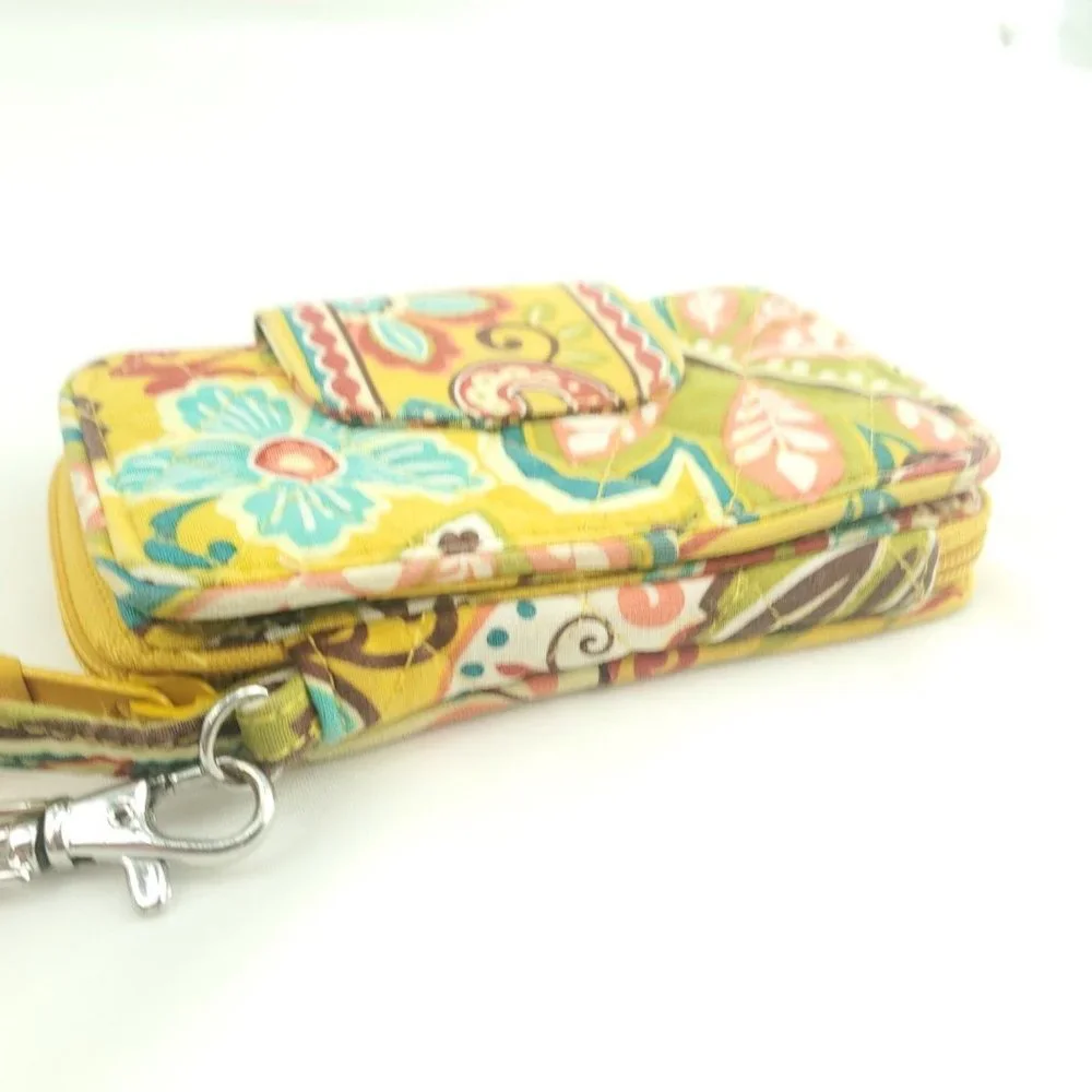 Vera Bradley Womens Yellow Floral Detachable Strap Bifold Wristlet Wallet